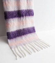 New Look Purple Stripe Fluffy Tassel Scarf